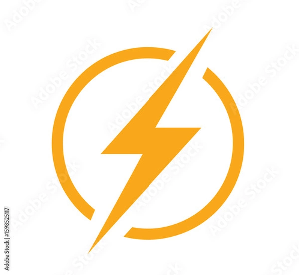 Fototapeta A blue circular button with a glossy white lightning bolt and arrow icon vector illustration