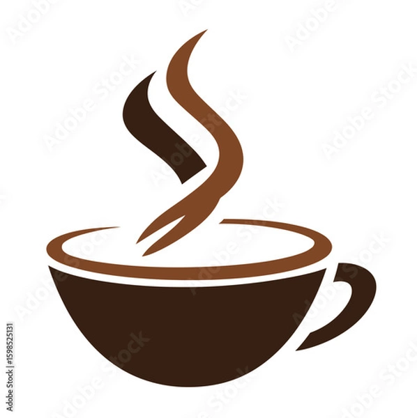 Fototapeta A simple brown coffee cup vector with a wisp of steam, perfect for a cafe logo or a hot beverage icon