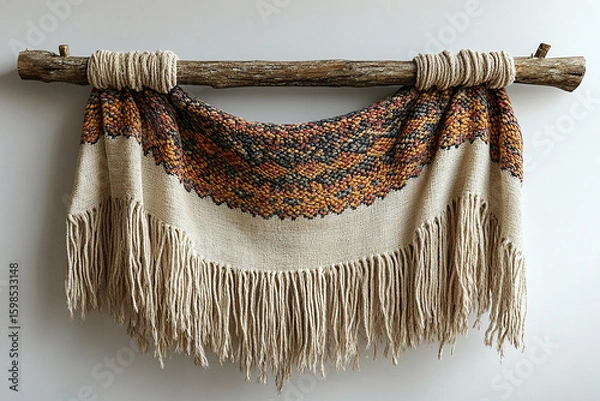 Obraz Arts and crafts. Fabric wall hanging on a white background. Boho-chic style.