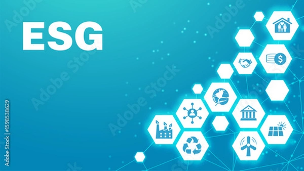 Fototapeta ESG concept for business and organization, Environment, Social, Governance and sustainability development concept. Infographic, Web Banner. Vector illustration