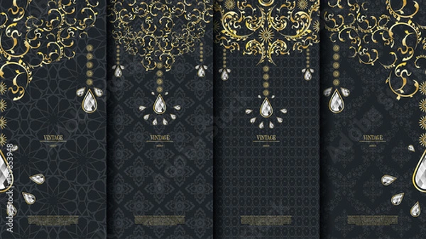 Obraz Islamic pattern element concept template with diamond vintage dark background and logo vector design