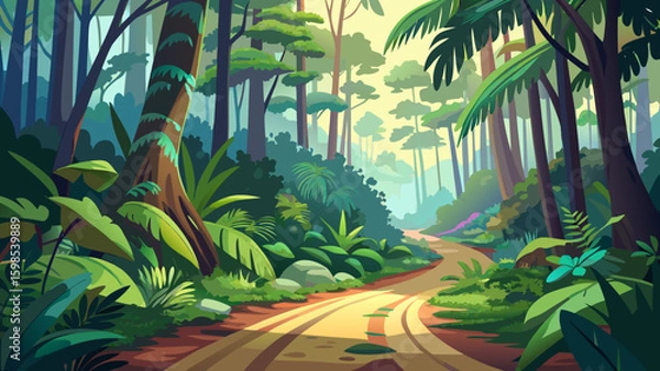 Fototapeta tropical forest with palm trees