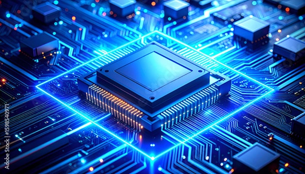 Obraz CPU with Circuit Board, Tech, and Glow.