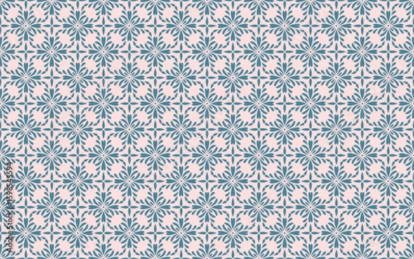 Fototapeta Geometric floral seamless pattern. Simple background in Mediterranean style inspired by majolica for home decor, ceramic tiles, textiles, or decorative paper