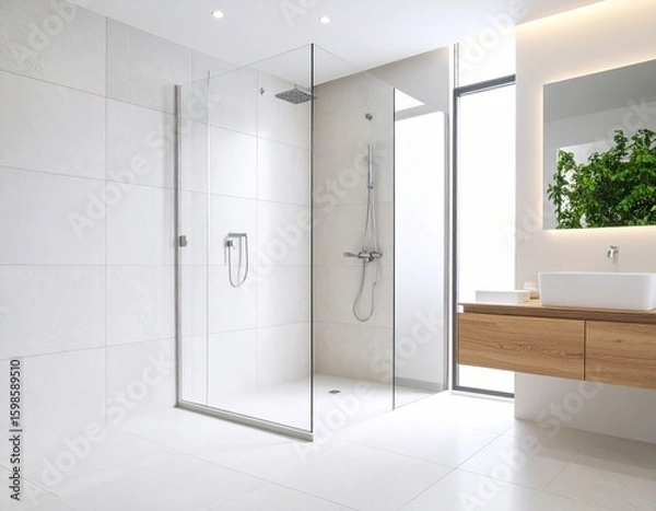 Fototapeta Ducha empotrada en baño sin divisiones visibles