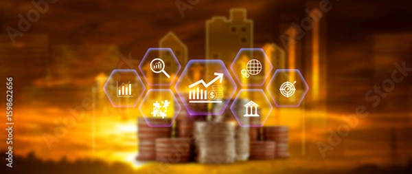Fototapeta Finance Gdp growth strategy plan concept, finance and investment, Diversification management, Interest rate and dividend concept, returns tax profits