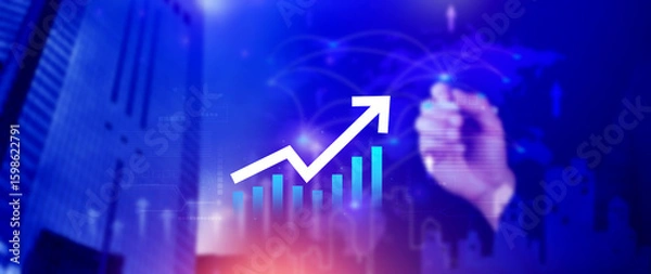 Fototapeta Global business growth analysis and asset investment chart Business and Finance, Up arrow economic chart, global economic trend analysis, Financial graph analysis on virtual screen.