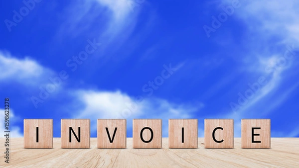 Fototapeta Invoice and online digital statements concept, Financial report and bank management with online payment concept on wooden block.