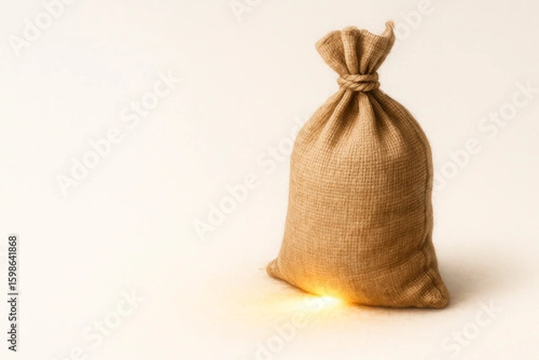 Obraz A bag with a golden glow at the bottom on a light background. Space for text.