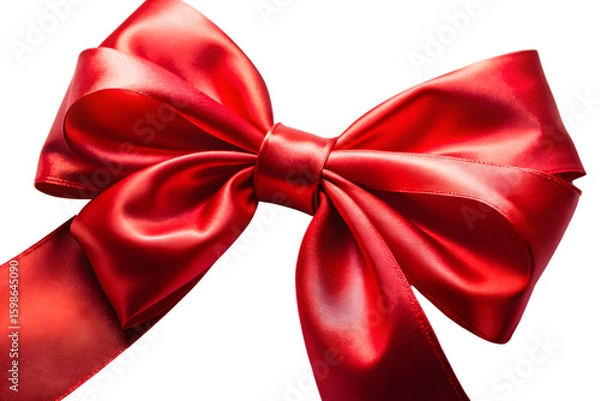 Fototapeta A closeup studio shot of a vibrant red satin bow with a shiny texture isolated on a clean transparent background