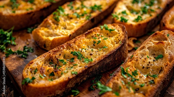 Obraz Crispy Garlic Bread with Parsley Garnish