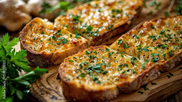 Obraz Crispy Garlic Bread with Parsley Garnish
