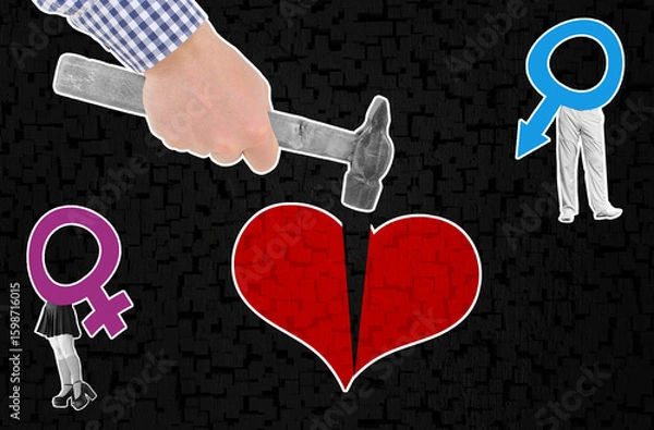Obraz Broken Love. The collage symbolically depicts the grief and separation from broken love.