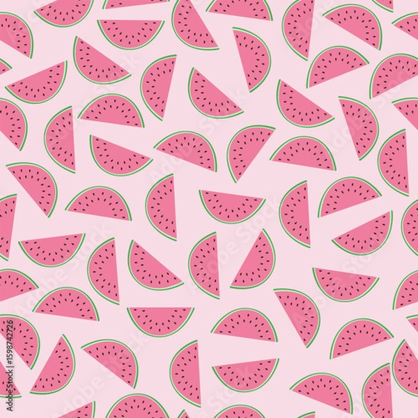 Obraz Watermelon slices on pink seamless pattern