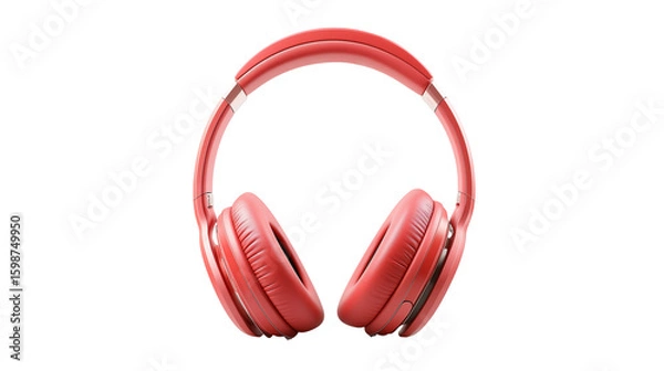 Fototapeta A modern red headphone with cushioned ear pads and adjustable headband, isolated on white background or transparent PNG.