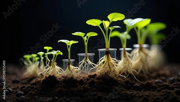Fototapeta Seedling Growth Sequence on Soil - Plant Development Stages