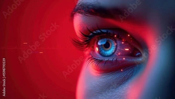 Fototapeta Biometric Security: Eye Scan and Digital Authentication. Ideal for illustrating advanced security features, facial recognition technology, cybersecurity