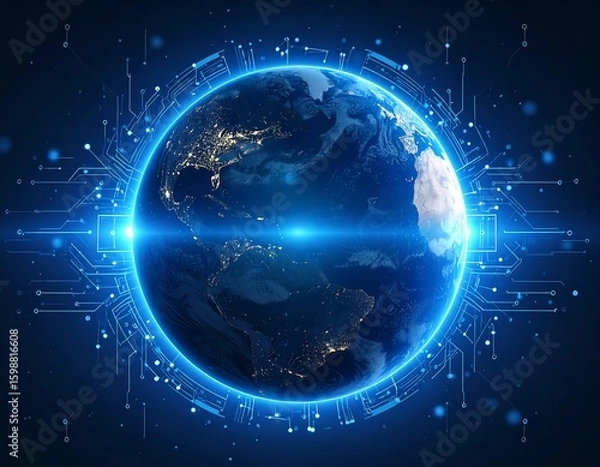Fototapeta Earth with digital circuit overlay