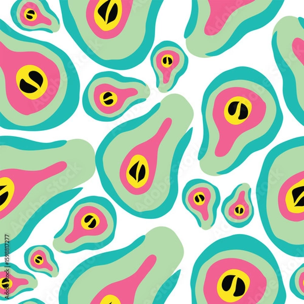 Obraz exotic peaches placed on white background seamless pattern. colorful abstract peaches seamless pattern. Good for fabric, textile, fashion prints, packaging prints and more.