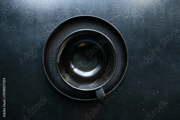 Fototapeta black empty cup stands on saucer top view