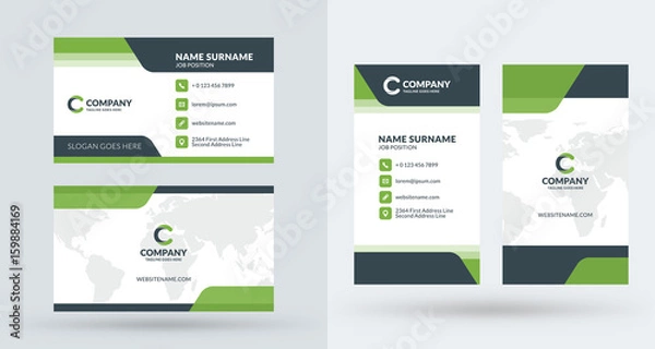 Fototapeta Double-sided creative business card template. Portrait and landscape orientation. Horizontal and vertical layout. Vector illustration