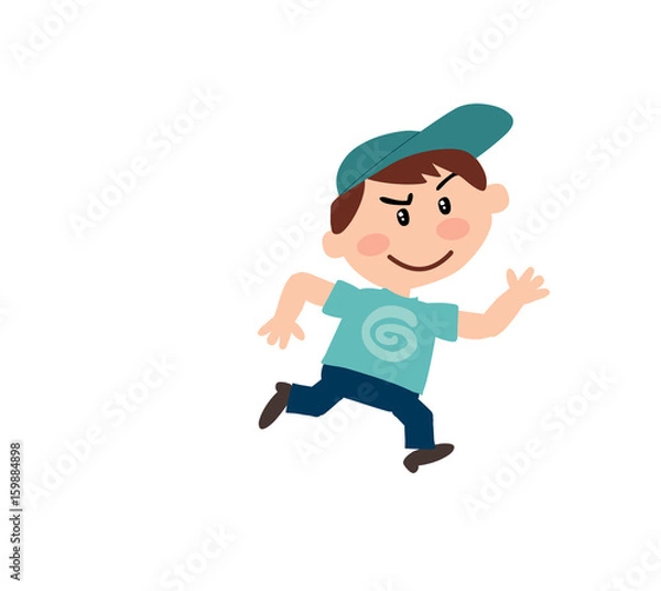 Fototapeta Cartoon character boy running; isolated vector illustration.