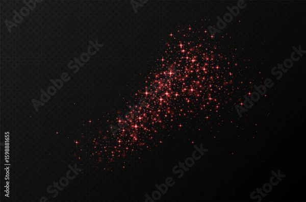 Fototapeta Red sparkling stars, shiny particles light effect, transparent flying stardust texture, abstract twinkle Christmas decoration. Vector illustration.