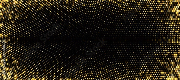 Fototapeta Golden halftone background, abstract glittering dots backdrop, disco texture design, shiny confetti banner. Vector illustration.