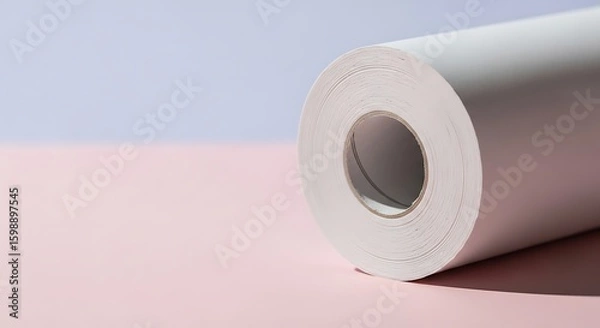 Fototapeta White Paper Roll on Pink and Blue Background for Studio Photography