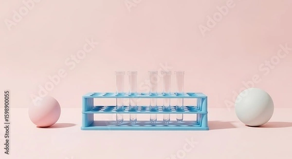 Fototapeta Minimalist Science Lab Still Life: Test Tubes in Rack on Pink Background