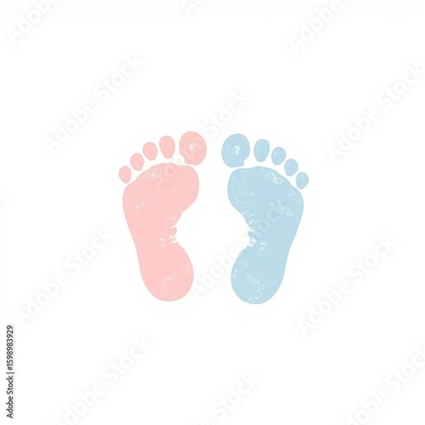 Obraz Simple stylized baby footprints graphic in pink and blue - medical and commercial design template
