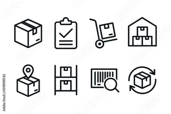 Obraz Logistics and inventory icon set highlighting boxes, warehousing, and delivery features