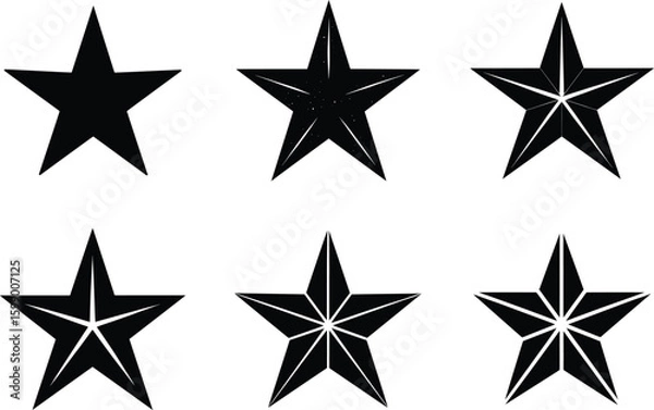 Fototapeta Star silhouette set - 6 celestial vector outlines, EPS JPEG PNG