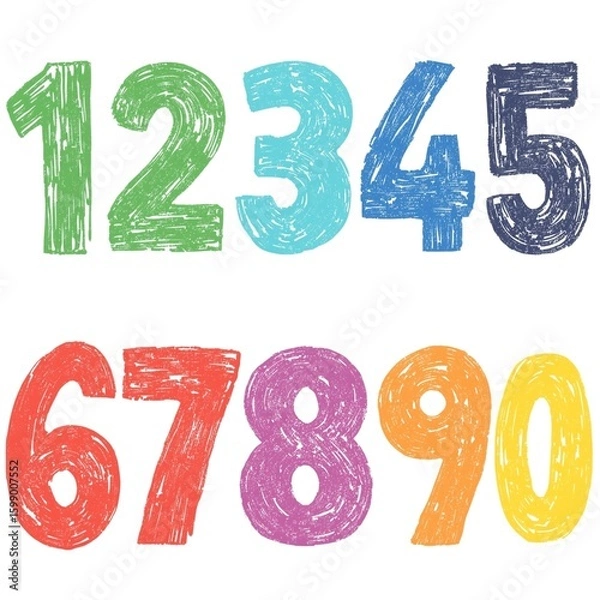Obraz Cute textured numbers 1-9 in bright colors - adorable children's nursery decor and kids learning design