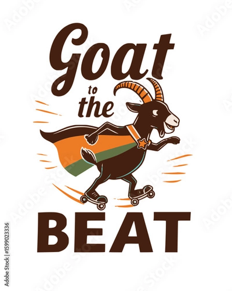 Fototapeta Goat in a cape roller skating with music vibes