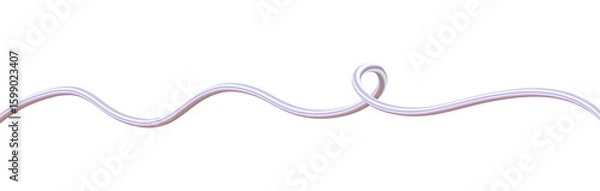Fototapeta Flowing 3D Pearlescent Line with Loops. Iridescent Pink Metallic Ribbon Scribble. Abstract Decorative Shape on Transparent PNG.
