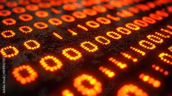 Obraz Abstract Binary Code: Glowing Orange Digital Data Stream