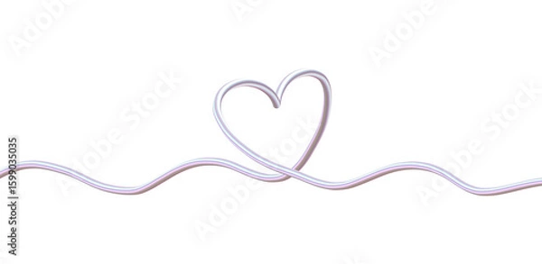 Fototapeta Romantic 3D Heart Line in Pearlescent Pink. Iridescent Metallic Curve with Elegant Flow. Abstract Squiggle Shape on Transparent Background.