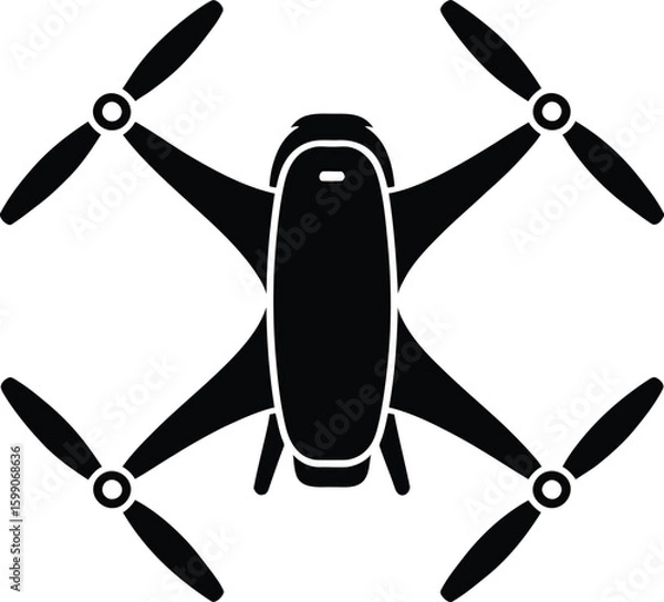 Fototapeta Drone Silhouette Top View – Quadcopter Vector Icon for Aerial Technology Design