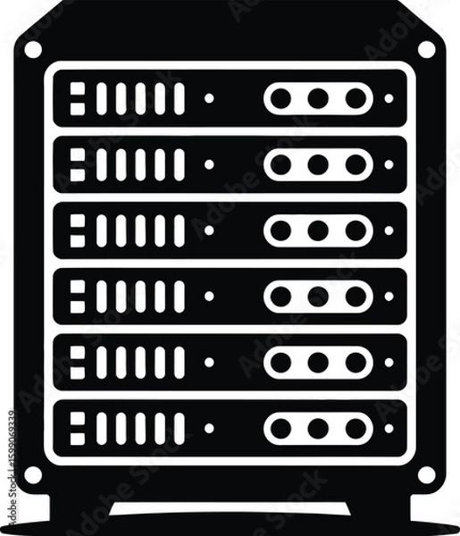 Fototapeta Data Server Rack Silhouette – Network Storage Equipment Icon Illustration