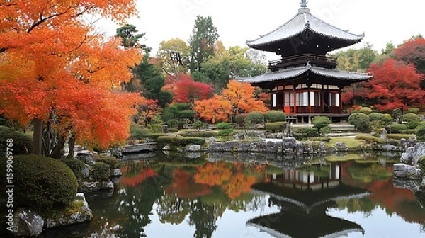 Obraz Japanese Temple and Garden Reflection