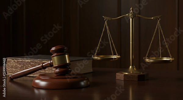 Fototapeta Legal Scene with Judge’s Gavel and Scale, Symbolizing Justice