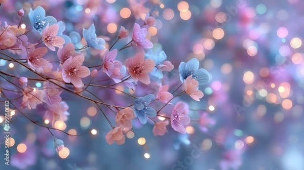 Fototapeta Soft pink and blue lights with bokeh effects in the background