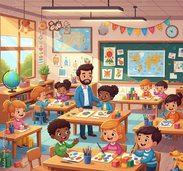 Obraz children coloring in the classroom