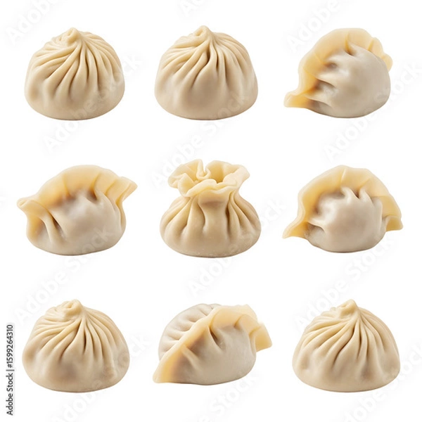 Obraz Variety of Steamed Dumplings Including Baozi and Gyoza.