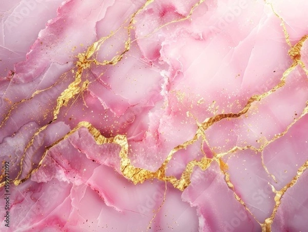 Fototapeta pink marble pattern with soft gold veins, smooth texture, plain background, realistic style, vibrant studio lighting, pastel tones, angled composition with negative space at bottom