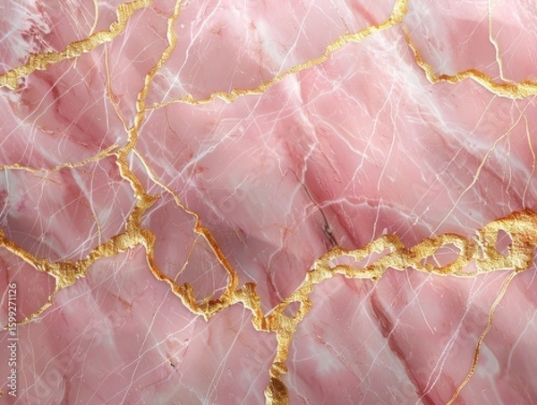 Fototapeta pink marble pattern with soft gold veins, smooth texture, plain background, realistic style, vibrant studio lighting, pastel tones, angled composition with negative space at bottom