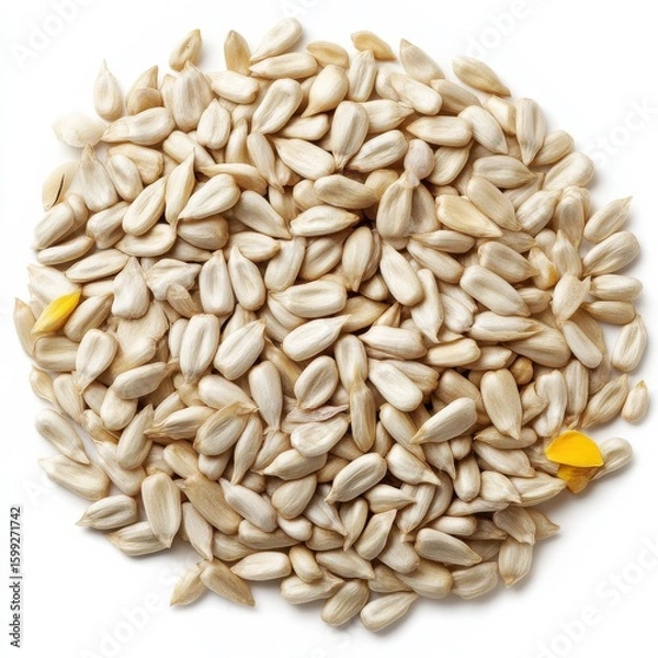 Fototapeta Top view of a generous amount of hulled sunflower seeds (no shell), forming a large irregular organic circle, as if naturally scattered.
