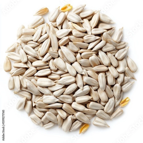 Fototapeta Top view of a generous amount of hulled sunflower seeds (no shell), forming a large irregular organic circle, as if naturally scattered. Seeds must be whole, unbroken, clean, and uniform in shape.