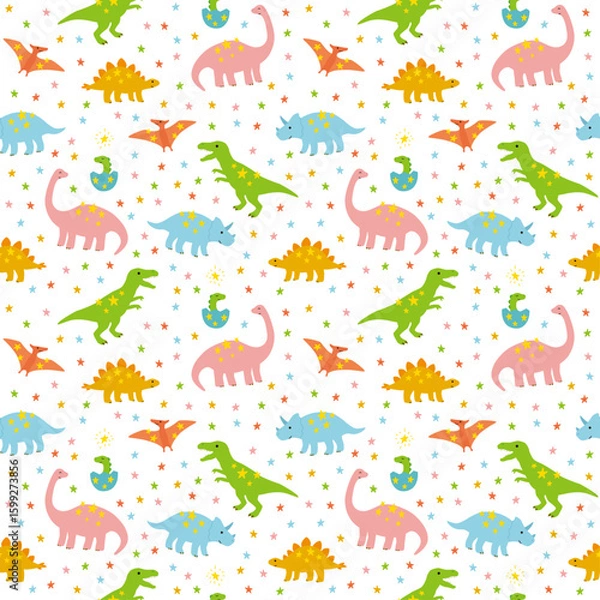 Fototapeta Cute dinosaur with star seamless pattern